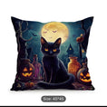 Load image into Gallery viewer, Gothic Black Cat & Haunted House Halloween Throw Pillow Cover