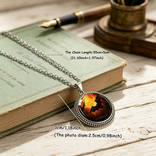 Black & orange pendant necklace 3cm on stainless steel chain – image 2