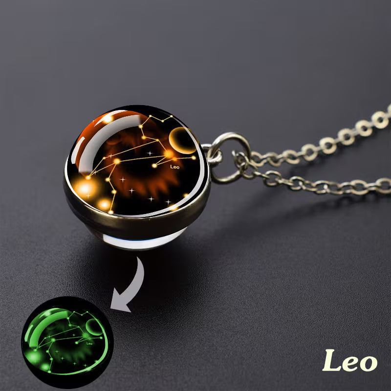 Glow in the Dark Ball Pendant with Stainless Steel Chain Contallation-Leo