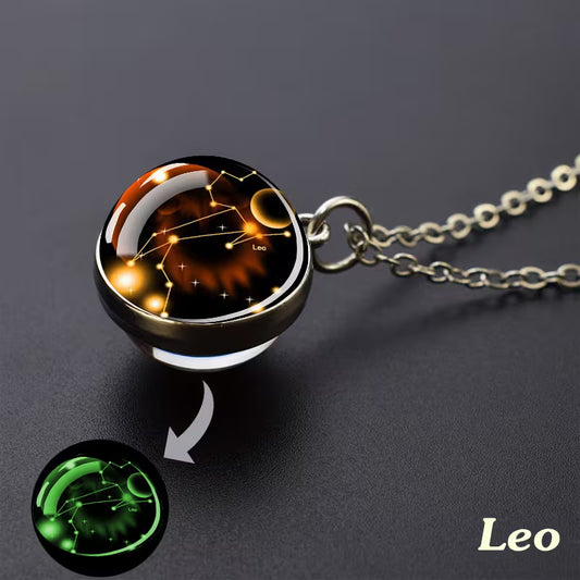 Glow in the Dark Ball Pendant with Stainless Steel Chain Contallation-Leo
