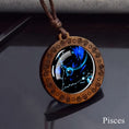 Load image into Gallery viewer, Pisces zodiac star sign glass and wood pendant necklace on faux leather cord
