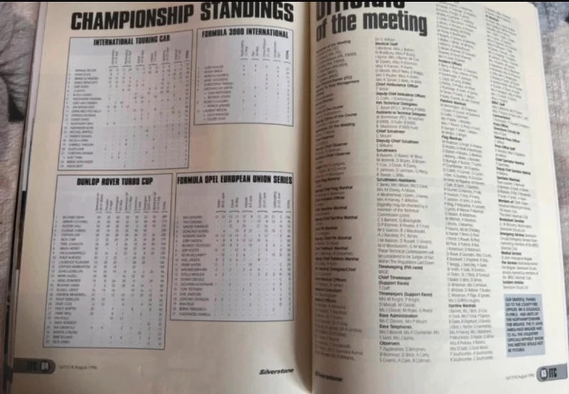 International Touring Cars & Formula 3000 Official Programme 16-18/08/96