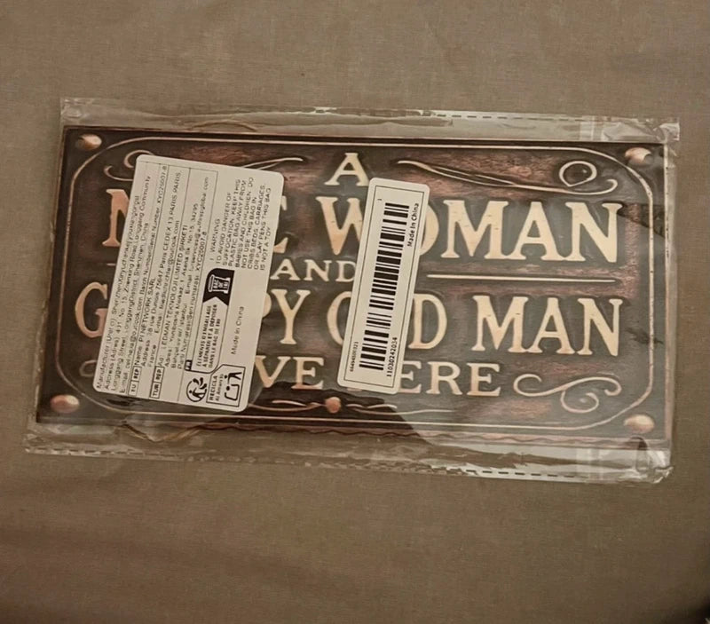 A Nice Woman and A Grumpy Old Man Live Here Hangable Wooden Sign