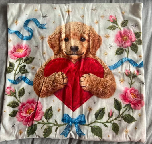 Dog with Heart Cushion Cover 45x45cm-Brand New