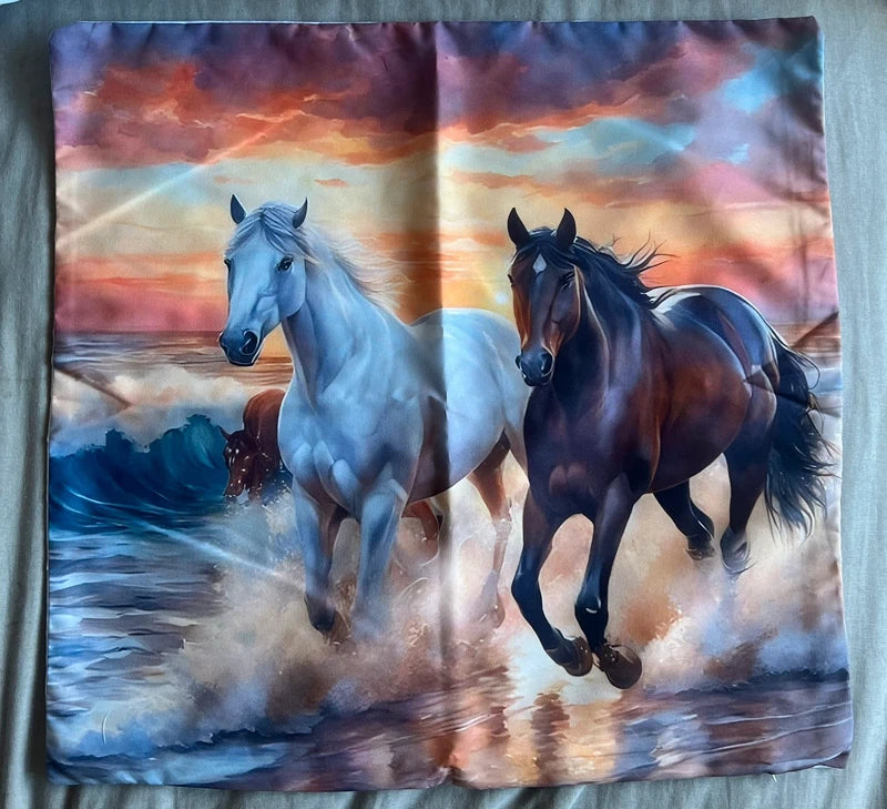 Pair of Horses Cushion Cover 45x45cm-Brand New