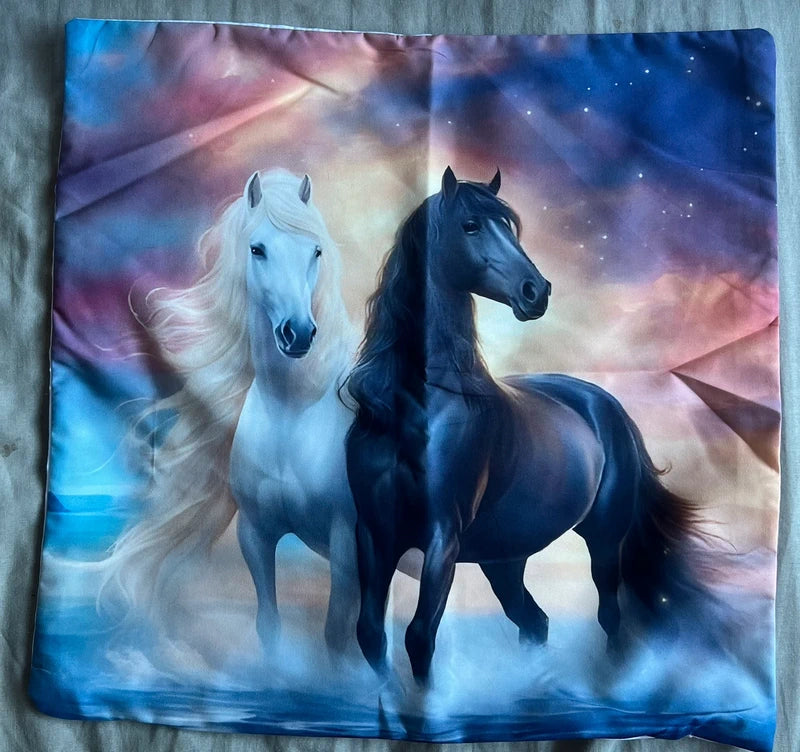 Pair of Horses Scene Cushion Cover 45x45cm-Brand New