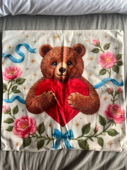 Bear with Heart Cushion Cover 45x45cm-Brand New