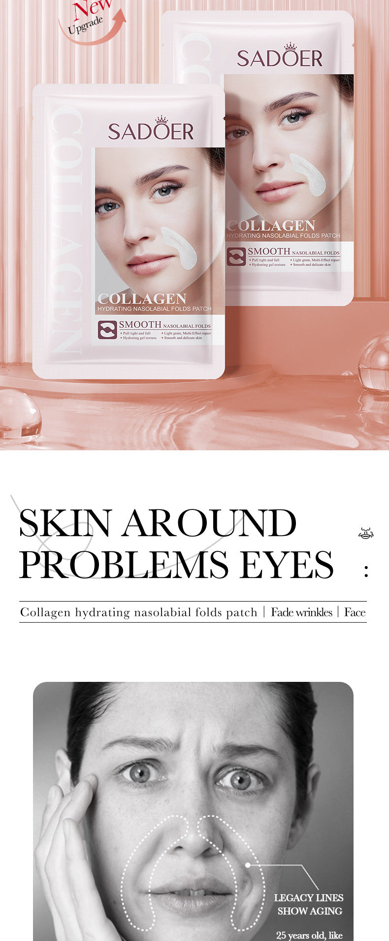 SADOER Full English Collagen Hydrating Gel Lift Patch For Nasal Folds 2.7g Skin Care Face Mask Patches Facial Lifting