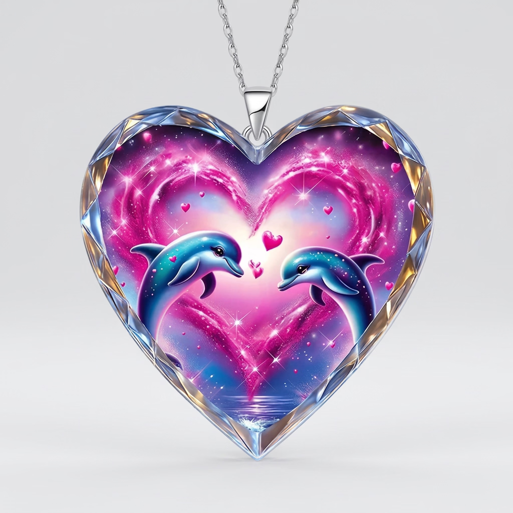 Pink & grey acrylic pendant necklace 3.8cm on stainless steel chain