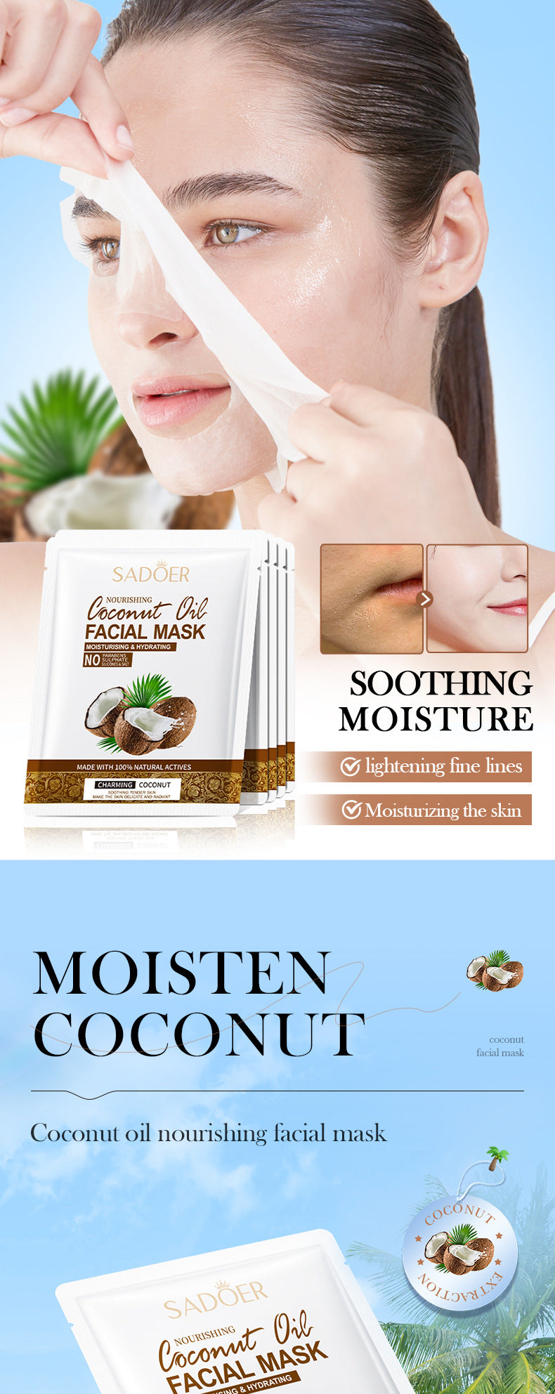 Nourishing Coconut Oil Face Mask 25g Moisturizing Hydrating Skin Care Facial Treatment Patch