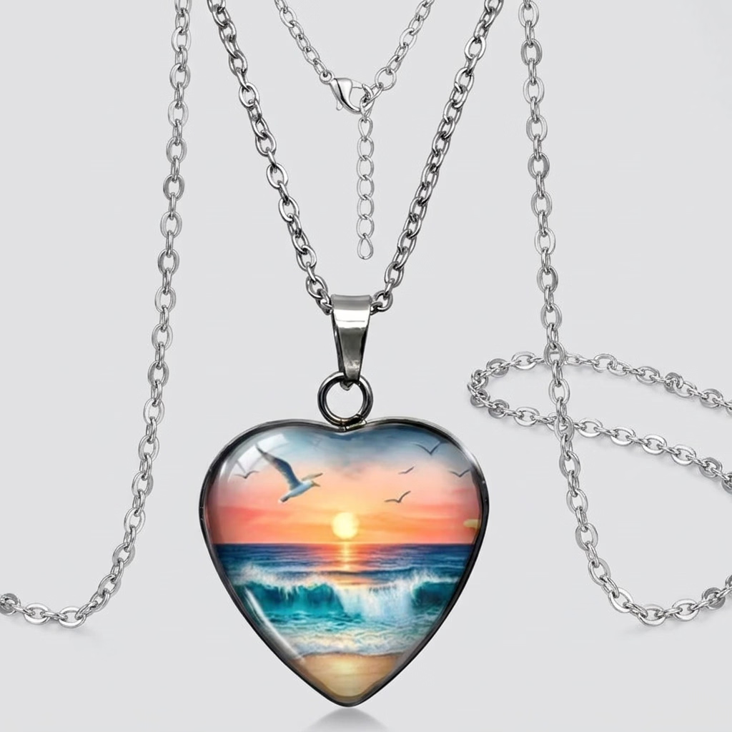 Yellow & blue pendant necklace 2cm on stainless steel chain design 92