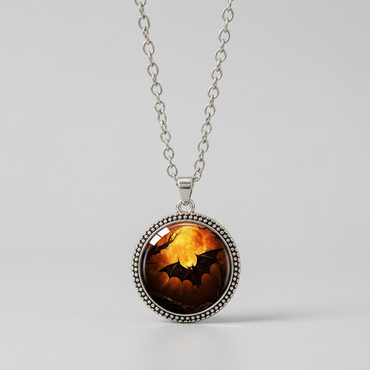 Black & orange pendant necklace 3cm on stainless steel chain