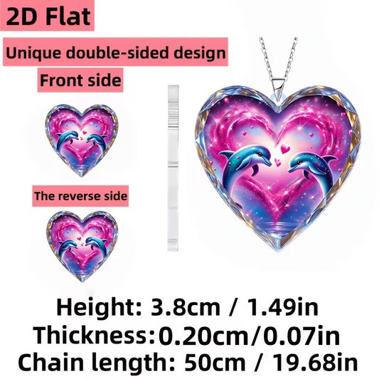 Pink & grey acrylic pendant necklace 3.8cm on stainless steel chain – image 2