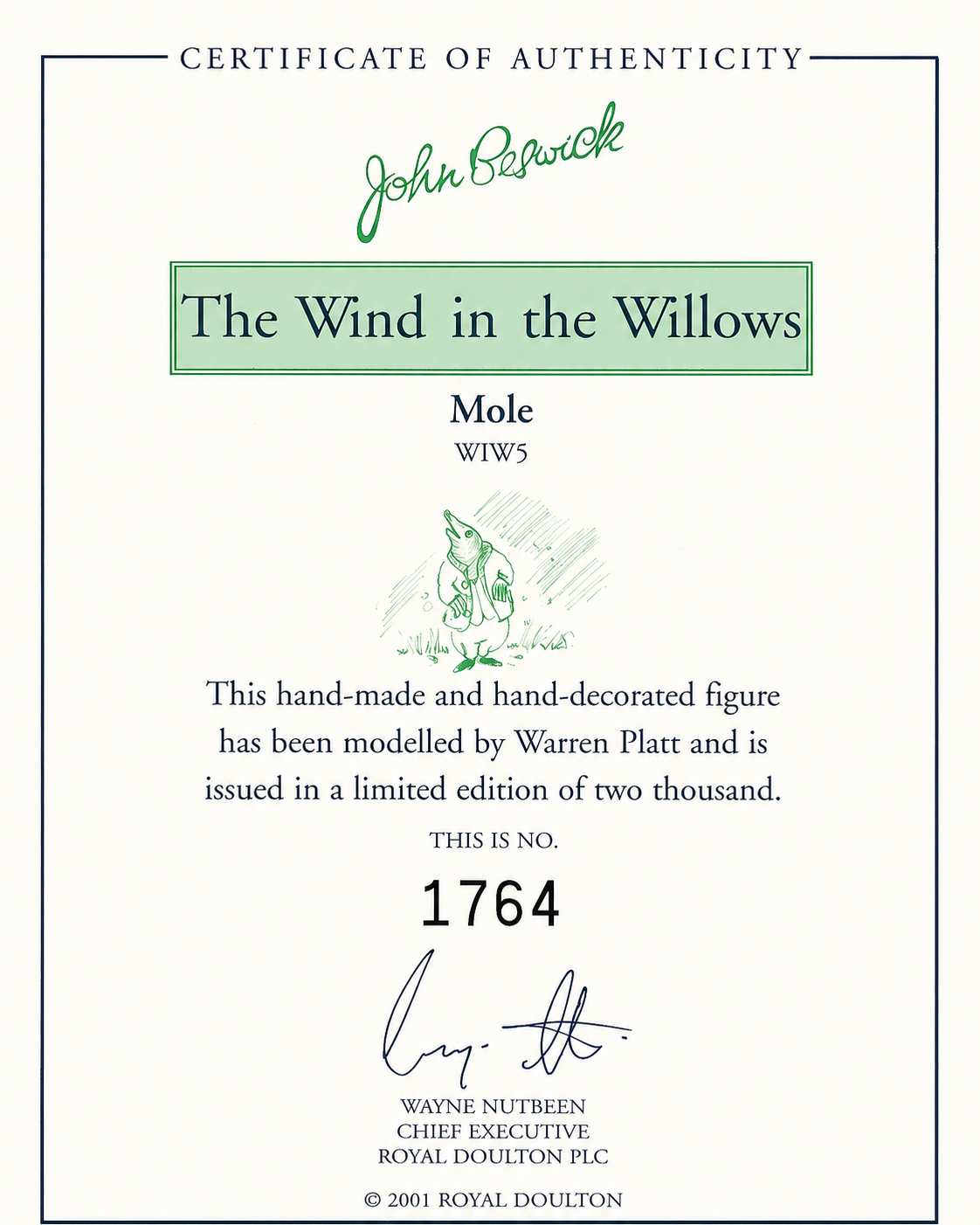John Bestwick The Wind in the Willows Mole Sculpture