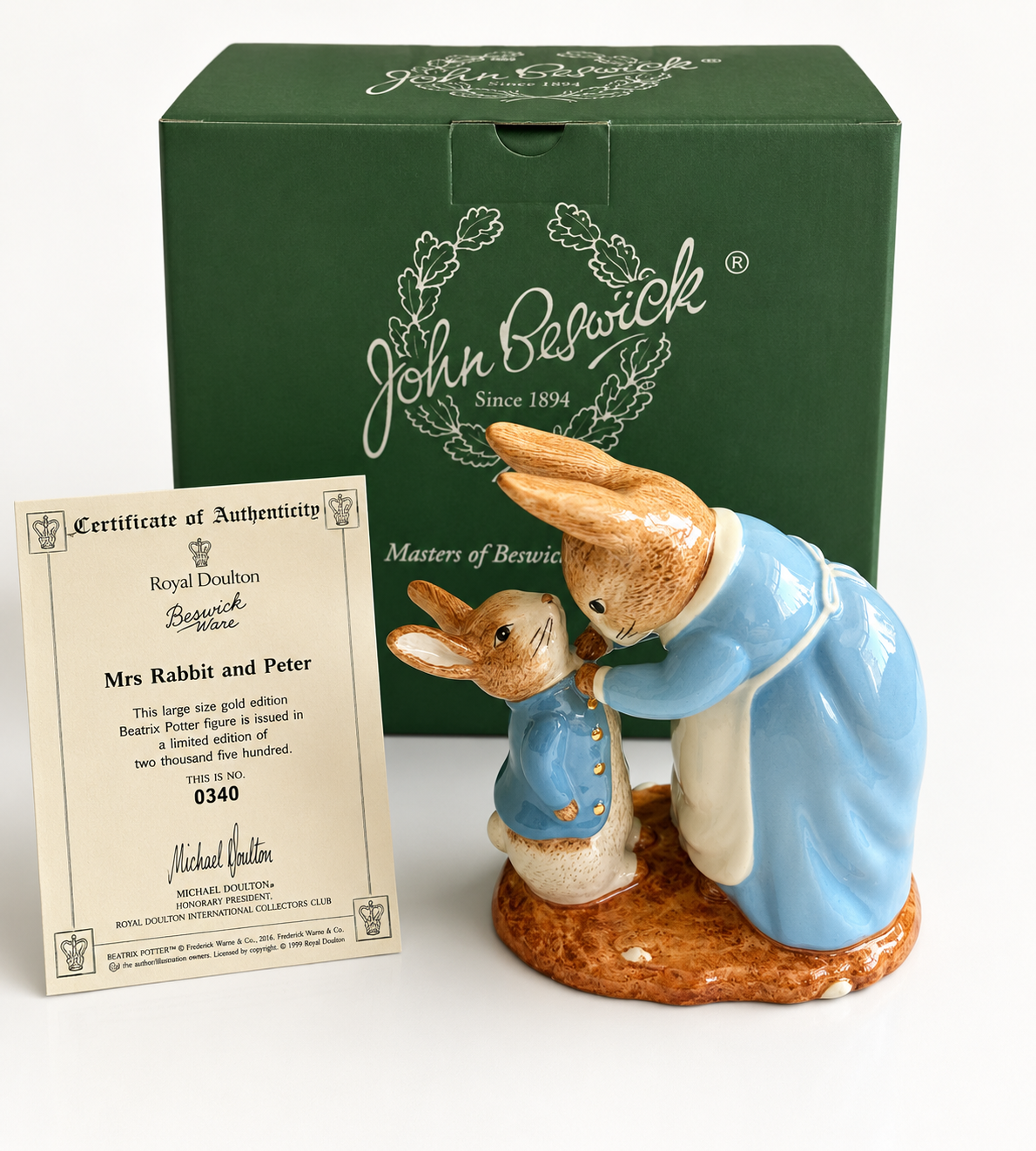 Beatrix Potter rabbit figurine display