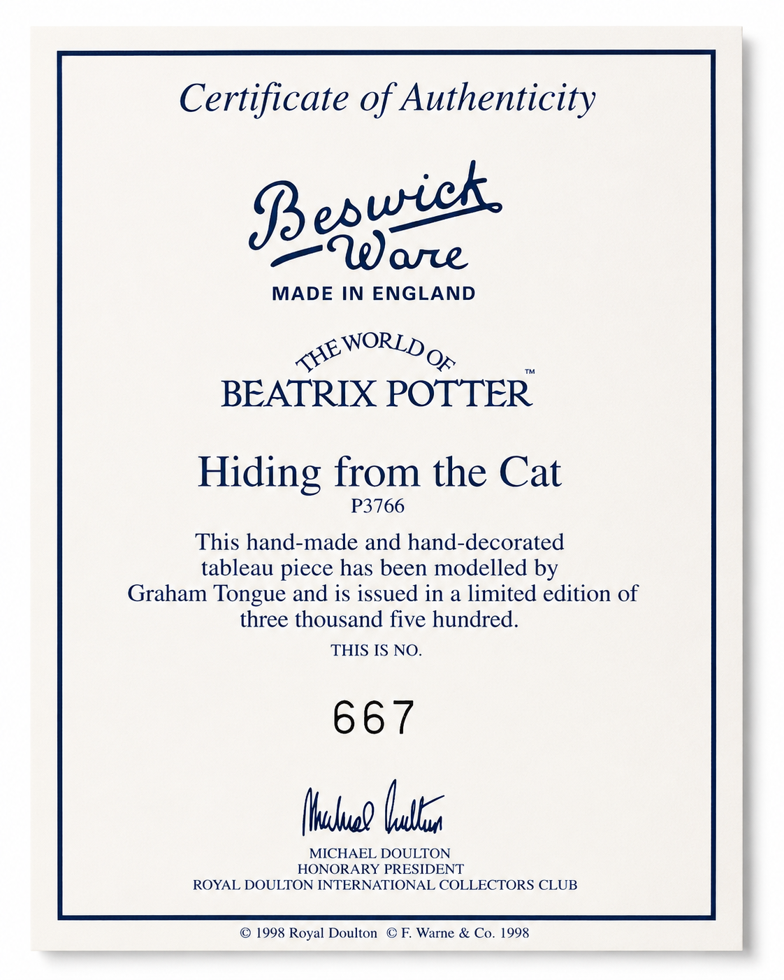 Royal Doulton John Bestwick The World of Beatrix Potter Hiding from the Cat