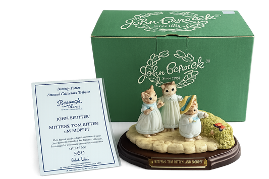 Royal Doulton John Bestwick The World of Beatrix Potter Mittens,Tom Kittem and Moppet Ceramic Sculpture 12cm high,20cm wide