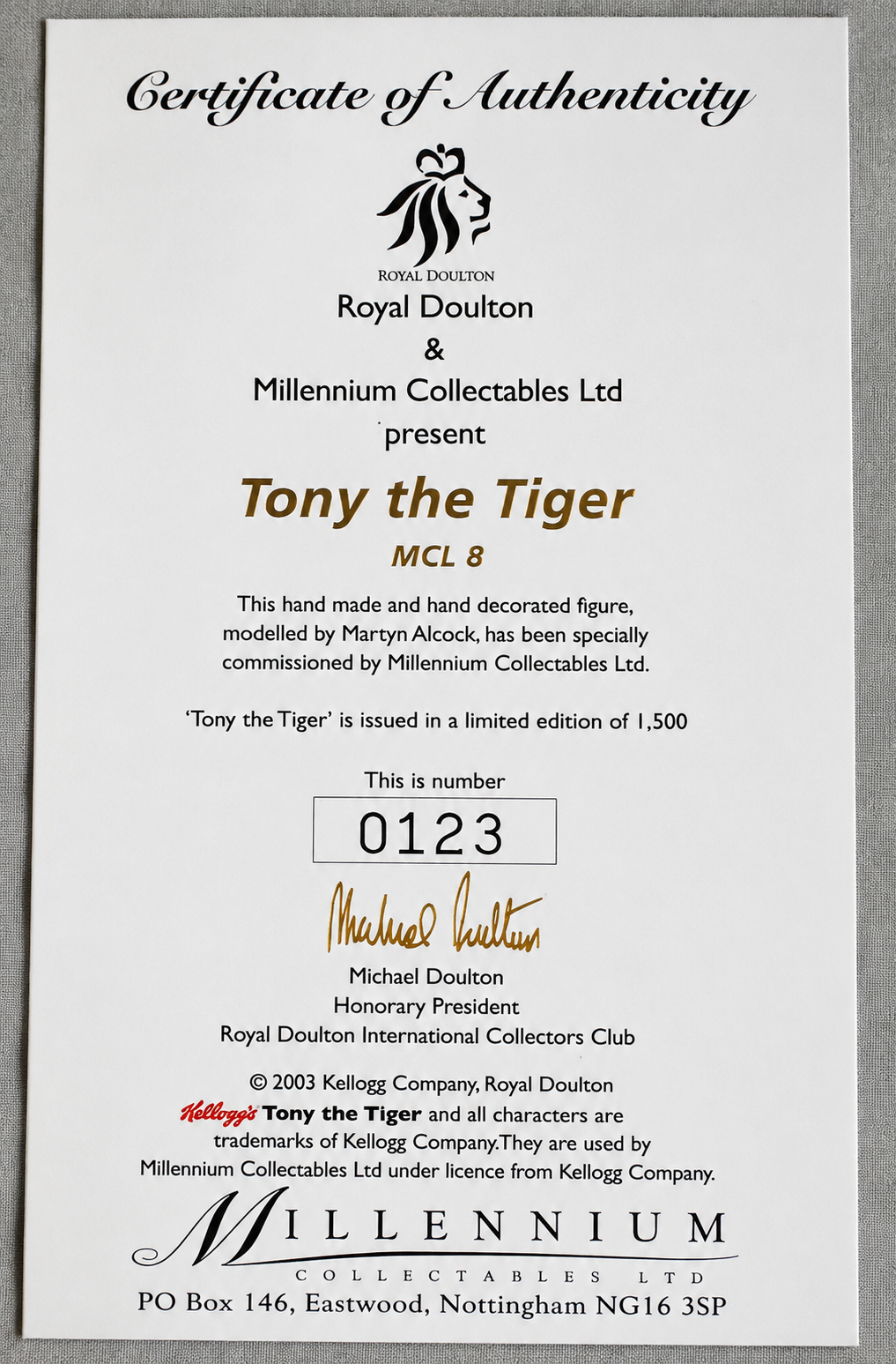 Royal Doulton Frosties Tony the Tiger Figurine Limited Edition Number 0123 of 1500 with Certificate of Authenticity