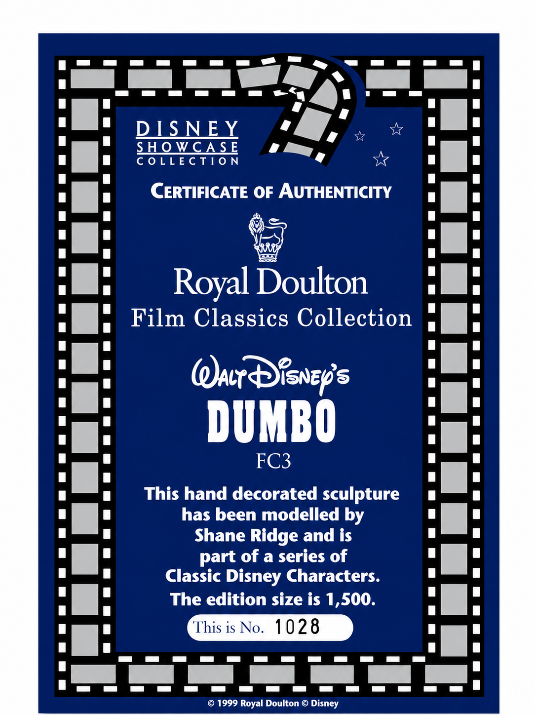 Royal Doulton Dumbo Figurine Limited Edition with Certificate of Authenticity, No 1028 of 1500
