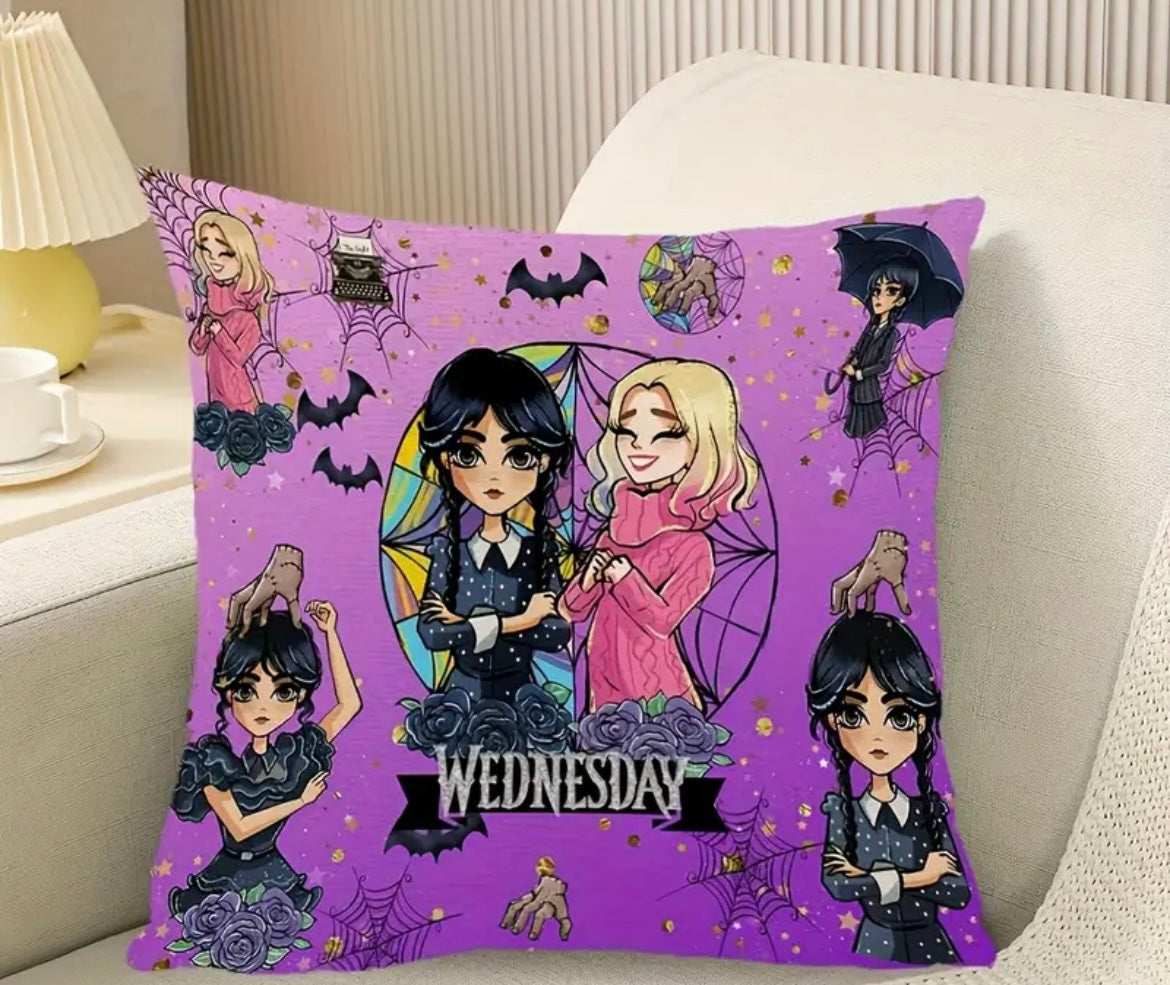 Wednesday-Themed Cartoon Throw Pillow Cover