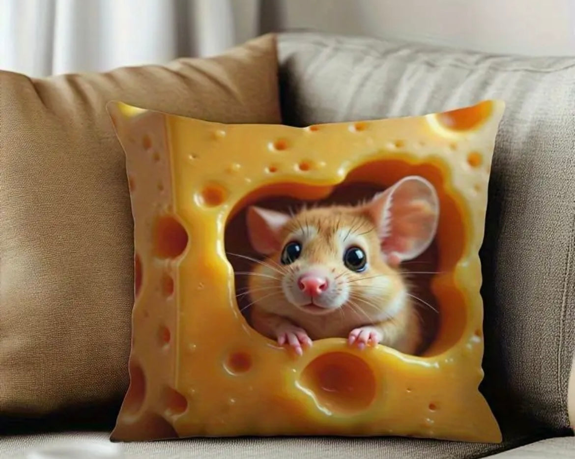 Shaped Cushion with Adorable Mouse Short Plush Pillowcase