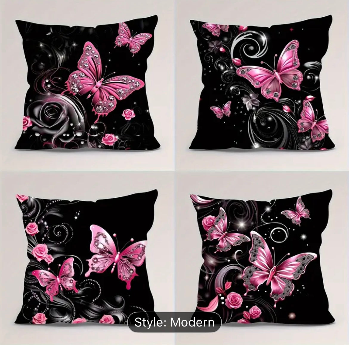4-Pack Pink Butterfly Pillow Covers – Soft Polyester, Contemporary Style