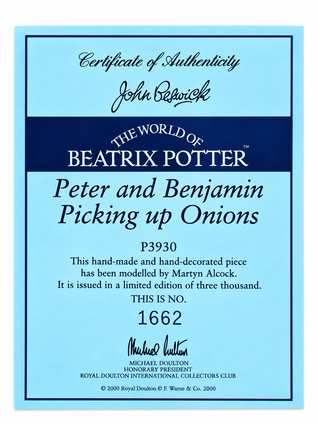Royal Doulton John Bestwick The World of Beatrix Potter Peter & Benjamin Picking Up Onions Sculpture Limited Edition with COA