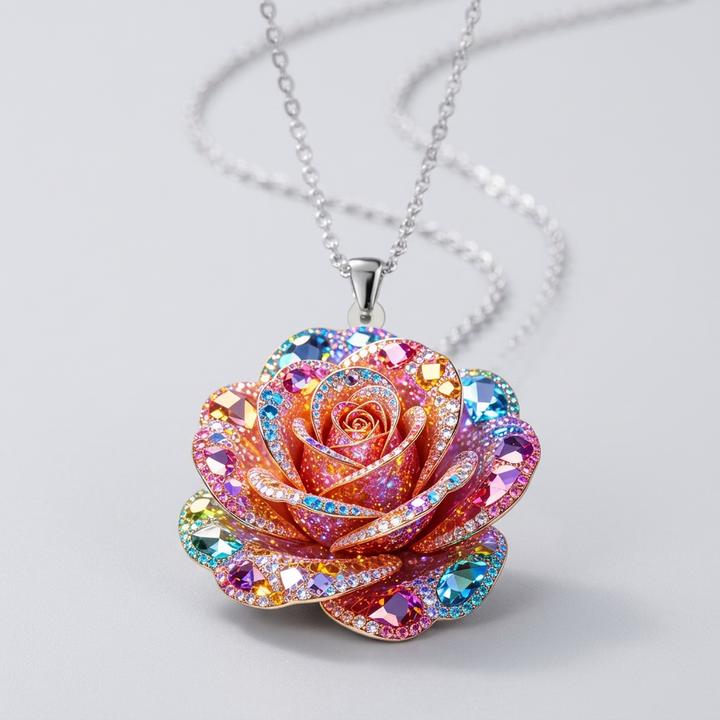 Floral acrylic pendant necklace 3.5cm on stainless steel chain