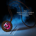 Load image into Gallery viewer, Floral brown & white glass and wood pendant necklace on adjustable faux leather cord – image 2
