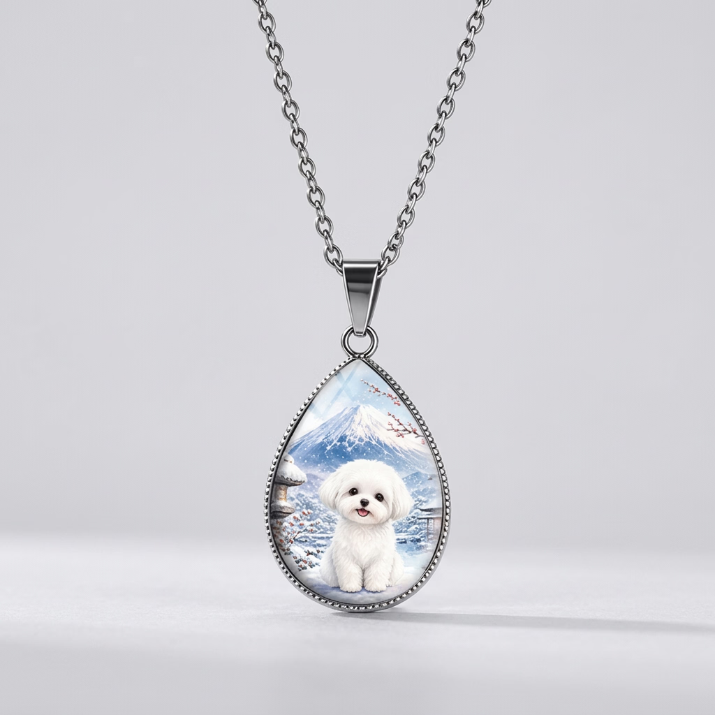 Blue & white pendant necklace 1.8cm on stainless steel chain