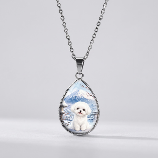 Blue & white pendant necklace 1.8cm on stainless steel chain