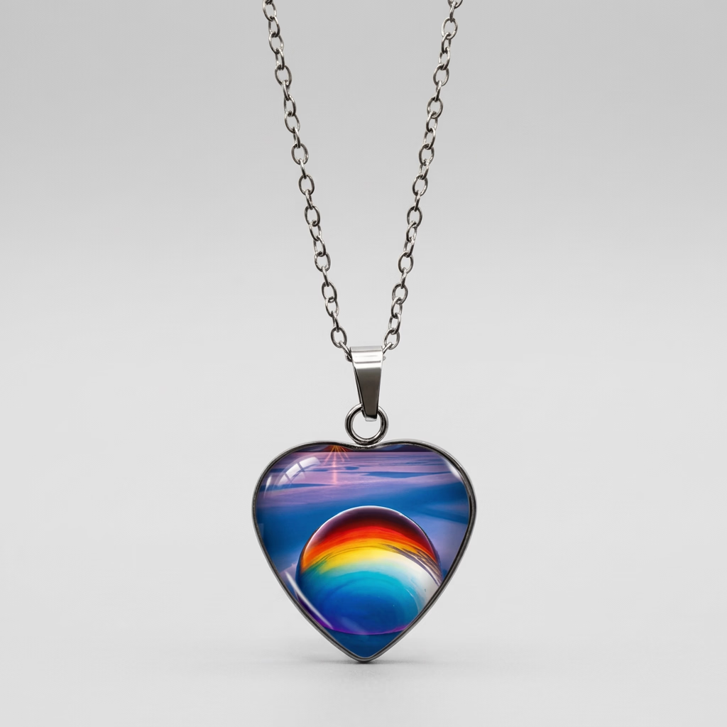 Multicolour silver pendant necklace 2cm on stainless steel chain design 88