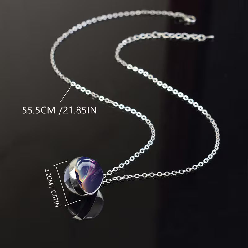 Glow in the Dark Ball Pendant Necklace with Stainless Steel Chain