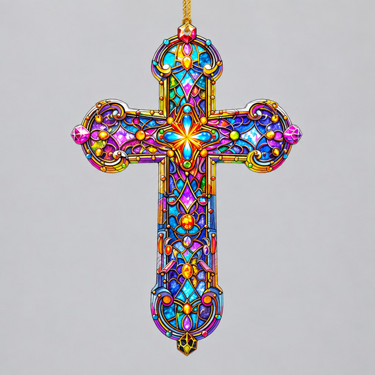 2D Flat Acrylic Colourful Cross Sun Catcher Window Hanging Plaque 5.5x8cm