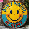 Load image into Gallery viewer, 2D Flat “Don’t Worry, Be Happy!” Wooden Wall Sign with Yellow Happy Face & Blue Letters – Inspirational Indoor/Outdoor Decor for Office, Gym, School & Mental Health Spaces
