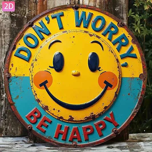2D Flat “Don’t Worry, Be Happy!” Wooden Wall Sign with Yellow Happy Face & Blue Letters – Inspirational Indoor/Outdoor Decor for Office, Gym, School & Mental Health Spaces