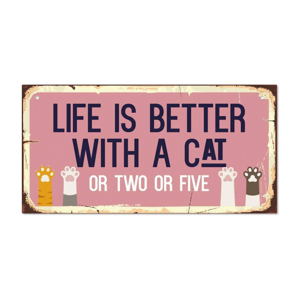 1pc Classic Wooden Cat Lovers Sign, "Life is Better with a Cat or Two or Five" Humorous Wall Decor, 9.91x19.81 cm, Rectangle Hanging Plaque for Home & Door, No Electricity Needed, Featherless