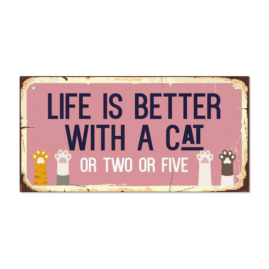 1pc Classic Wooden Cat Lovers Sign, "Life is Better with a Cat or Two or Five" Humorous Wall Decor, 9.91x19.81 cm, Rectangle Hanging Plaque for Home & Door, No Electricity Needed, Featherless