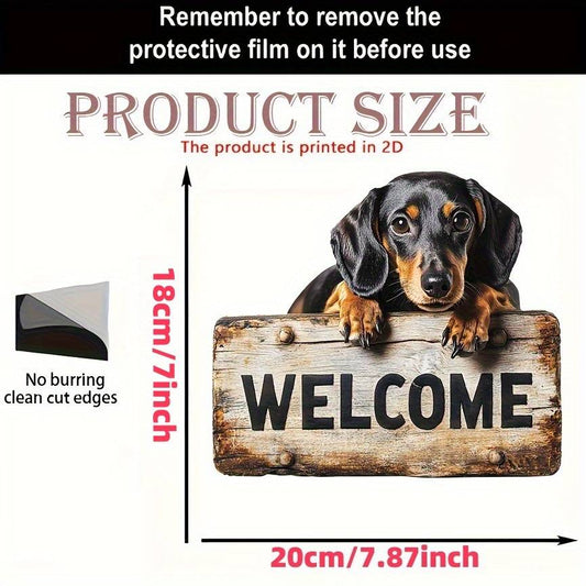 2D Flat, 1pc 2D Flat Dachshund Welcome Sign- Rustic Wooden Wall Decoration for Porch, Garden, or Farmhouse( 17.98cm x 20.29cm)| Charming Spring Wooden Sign Gift, Dachshund Peeking Design, Cottage Wall Art| Country Wall Sign| Artificial Wood Sign, 2D Flat