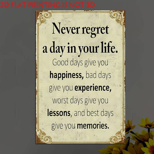 2D Flat, 1pc Vintage Wooden Decorative Sign & Plaque, 'Never Regret Every Day of Your Life', Perfect for Porch, Garage, Home, Cafe, Bar, Club – Ideal Holiday Gift and Halloween/Christmas Décor, 2D Flat, Christmas Decor