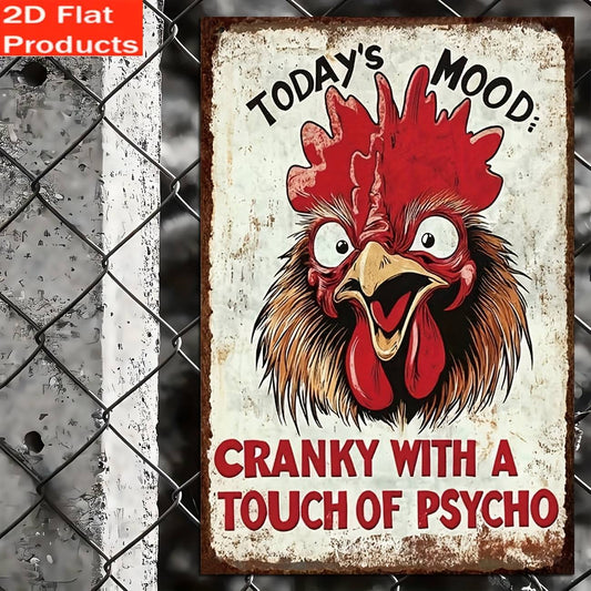 2D Flat-Decorative Plaque & Signs, 1pc Vintage Wooden Plaque, Joke Chicken Quote "Today'S Mood: Bad Temper, with a Little Psychosis", Suitable for Home, Kitchen, Outdoor, Garden, Farm, Bar, Shop, Courtyard, Porch, Restaurant Decoration