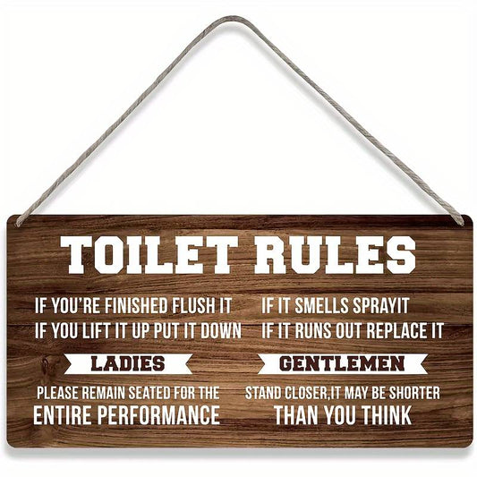 Rustic Bathroom Decor - Wooden Toilet Rules Sign, Funny Country Style Wall Plaque, Perfect Home Bathroom Gift