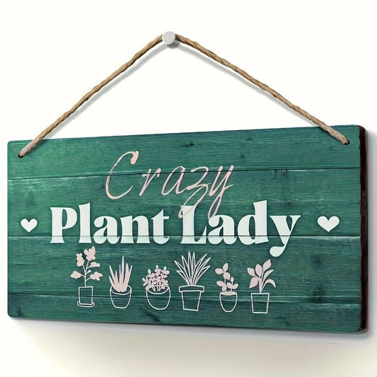 Charming Wooden 'Crazy Plant Lady' Sign - Ideal Garden & Home Decor Gift for Plant Enthusiasts, Moms, and Themed Parties