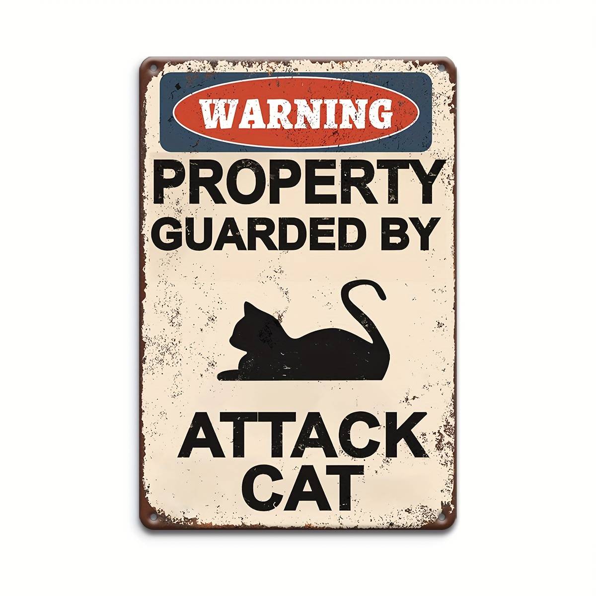 [2D Flat] Attack Cat Warning Sign Wooden Classic Garden Sign for Outdoor Wall Decoration Multi-purpose Wall-Hanging Wooden Plaque