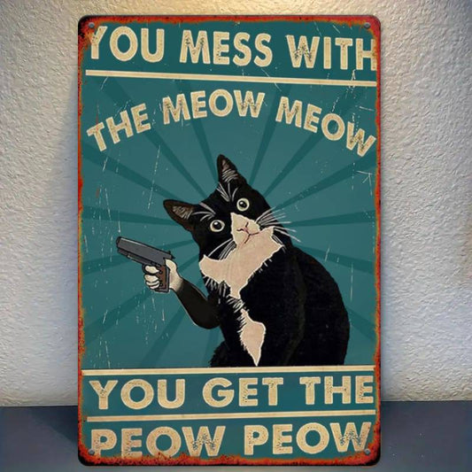 A Humorous Vintage Wooden Cat Sign with the Poster "Meow with Me and You'll Get Spanked" - Suitable for the Living Room, Workshop, and as a Gift for Cat Lovers