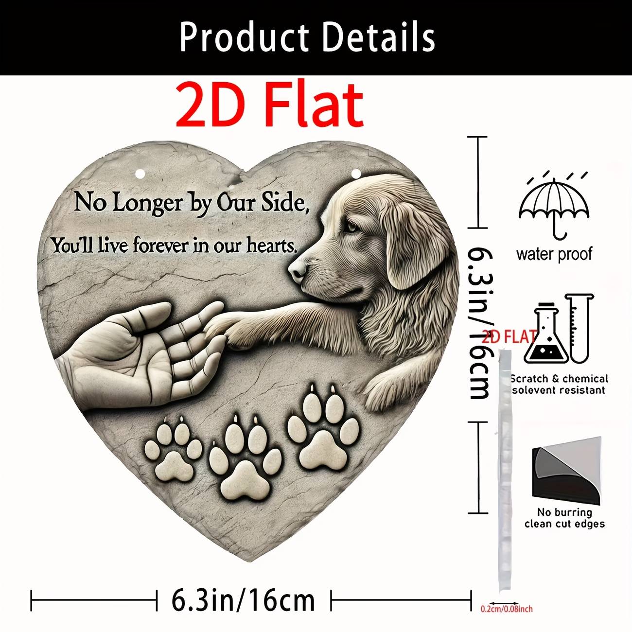 2D Flat, 2D Flat Not 3DA 2D Flat Heart-shaped No Longer by Our Side, You Will Forever Live in Our Hearts - a Condolence Gift for the Loss of a Pet, a Wall Hanging Decoration for the Yard or Lawn, a Remembrance Keepsake., 2D Flat