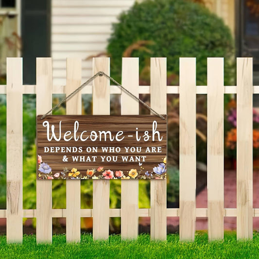 1 Art Deco Wooden Welcome Sign | Multi-Purpose Country Farmhouse Hanging with Colorful Flowers, Wall Decor for Porch and Entryway, No Electricity Needed