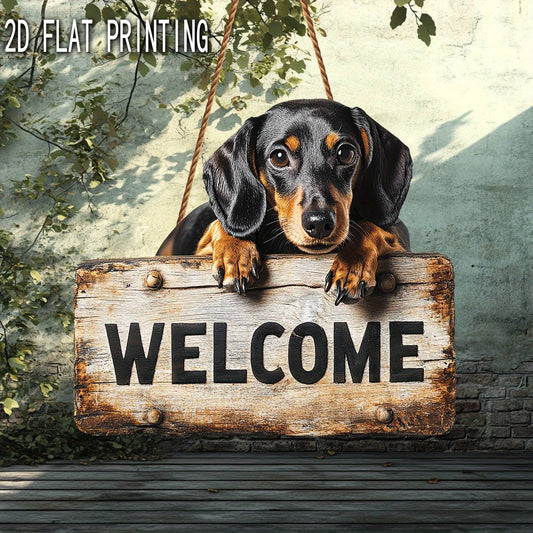 2D Flat, 1pc 2D Flat Dachshund Welcome Sign- Rustic Wooden Wall Decoration for Porch, Garden, or Farmhouse( 17.98cm x 20.29cm)| Charming Spring Wooden Sign Gift, Dachshund Peeking Design, Cottage Wall Art| Country Wall Sign| Artificial Wood Sign, 2D Flat