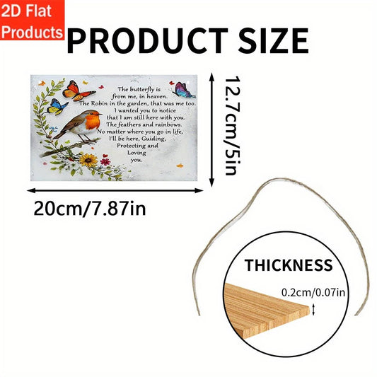 2D Flat, 2D Flat - Decorative Plaque and Ornament, 1pc Vintage Wood Sign with Robin and Butterfly Design, Perfect for Garden Wall or Lawn Decoration, 2D Flat Christmas decorations
