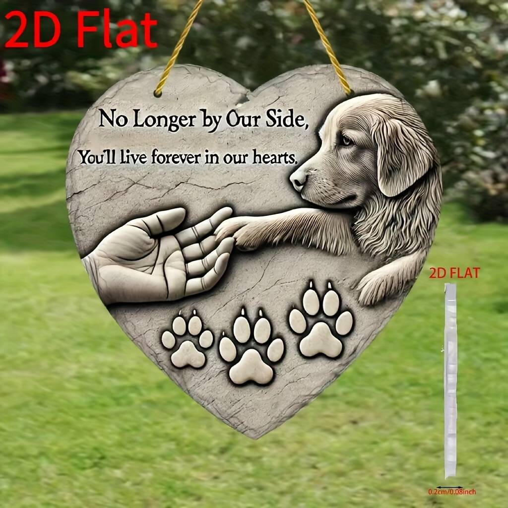 2D Flat, 2D Flat Not 3DA 2D Flat Heart-shaped No Longer by Our Side, You Will Forever Live in Our Hearts - a Condolence Gift for the Loss of a Pet, a Wall Hanging Decoration for the Yard or Lawn, a Remembrance Keepsake., 2D Flat